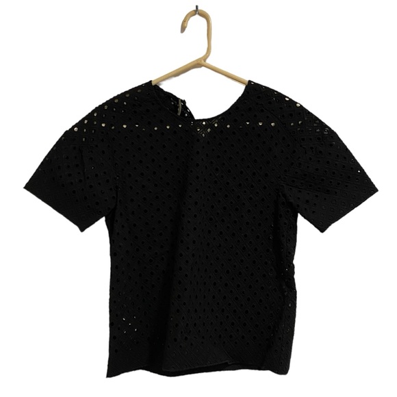 Rebecca Taylor Black Short Sleeve Eyelet Cropped Blouse Top Size 6 NWT - Picture 2 of 15
